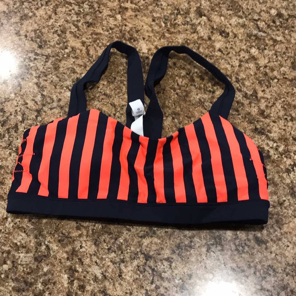 Navy blue & bright orange lululemon sports bra